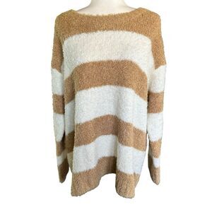 Talbots Ultra Plush Striped Sweater Tan White Crewneck Size 2X